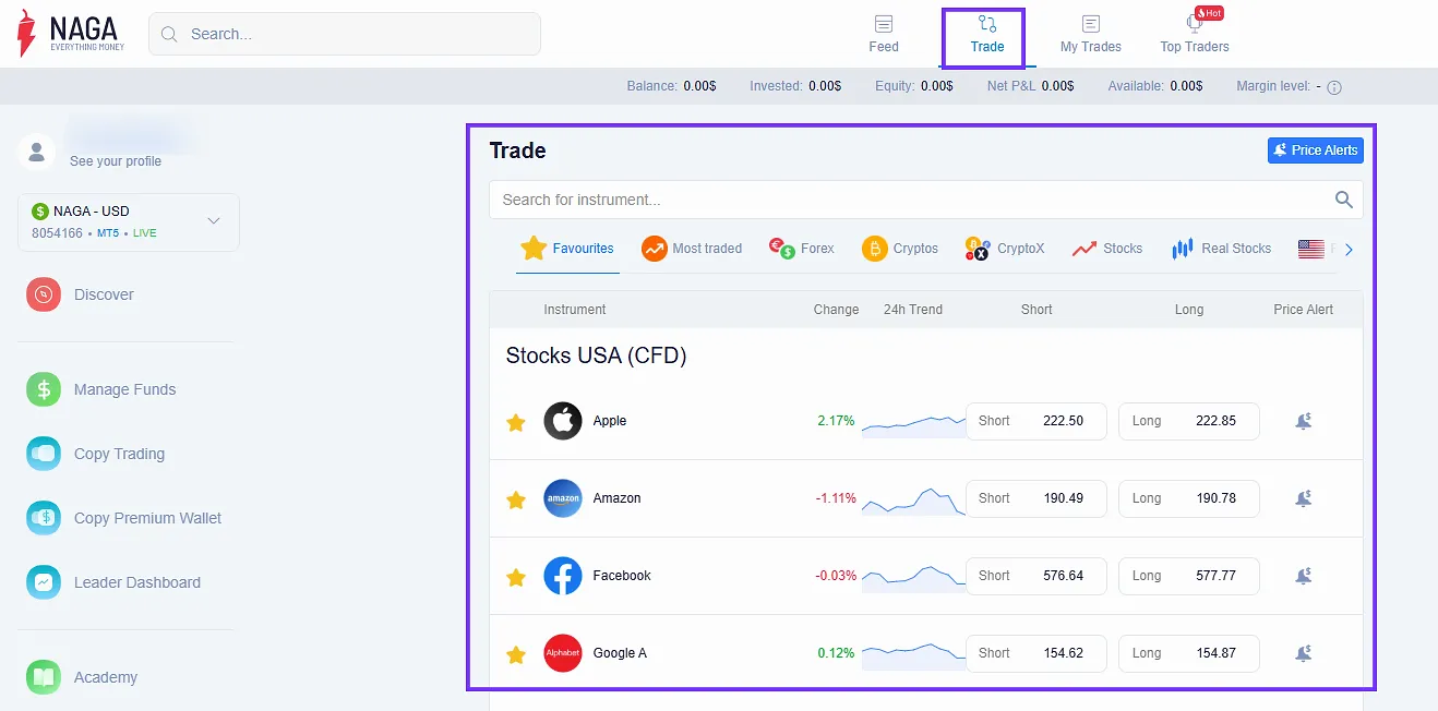 NAGA Trade dashboard