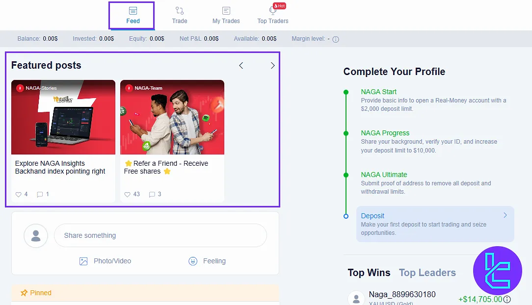 Social trading feed in the NAGA client cabinet
