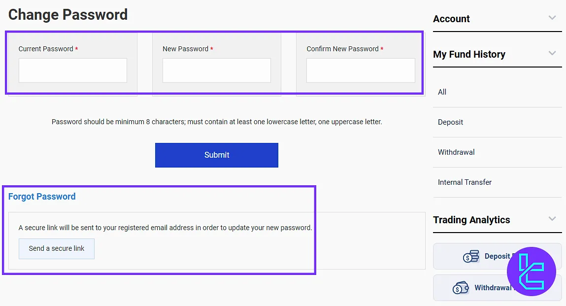 Land Prime password change through dashboard