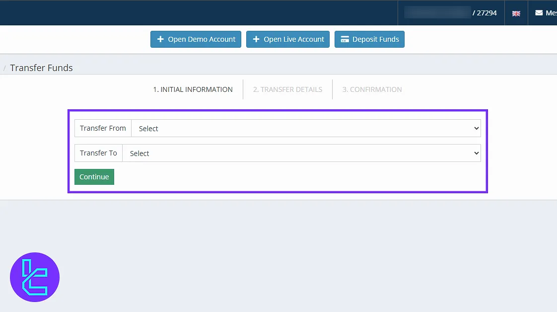 Fund transfer section on the Blackwell Global dashboard