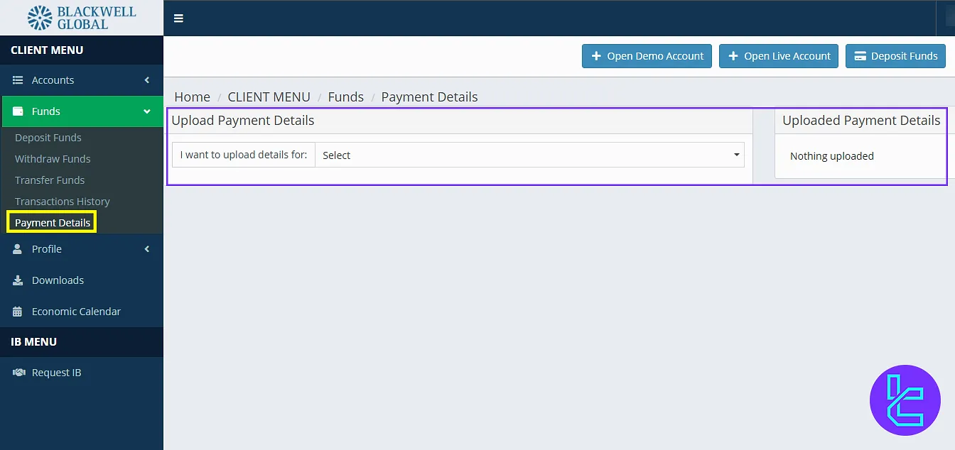 Payment details area on the Blackwell Global
