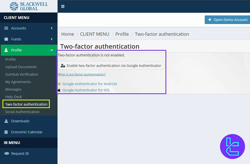 2FA setup in the Blackwell Global client portal