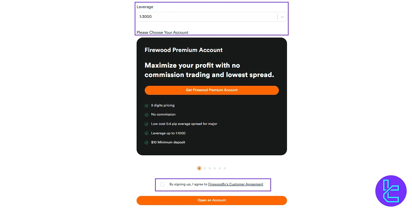 Choose Account type and leverage