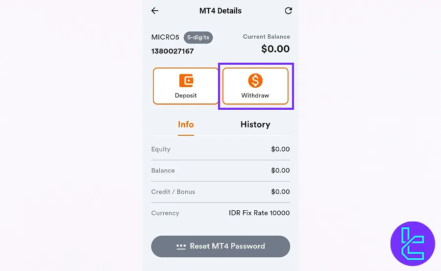 Start withdrawal in FIrewoodFX