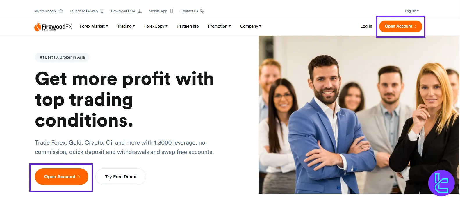 Open Account on Homepage
