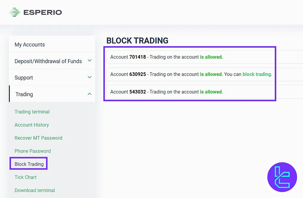 Block Trading on the Esperio client portal