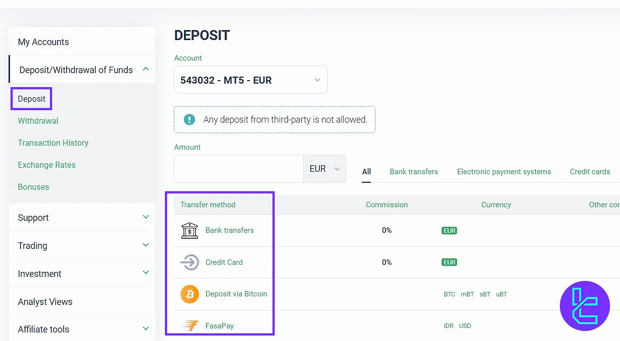Esperio deposit panel