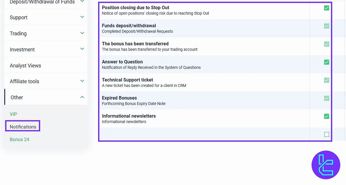 Esperio Notification Settings panel