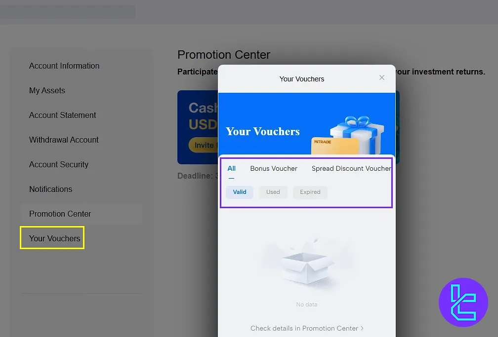 Your Vouchers on the Mitrade user cabin