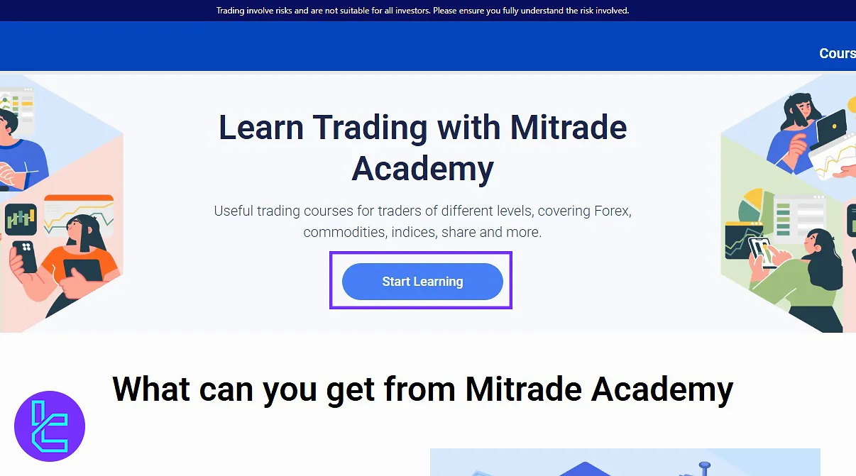 Tutorials section linking to Mitrade Academy in the dashboard