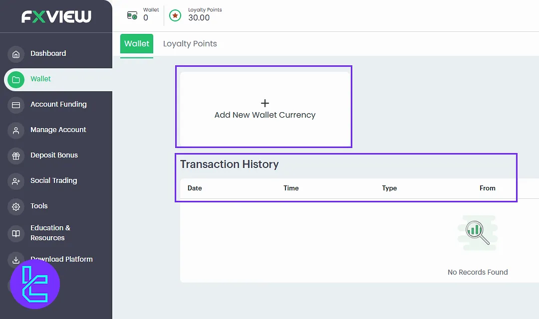 Fxview wallet panel