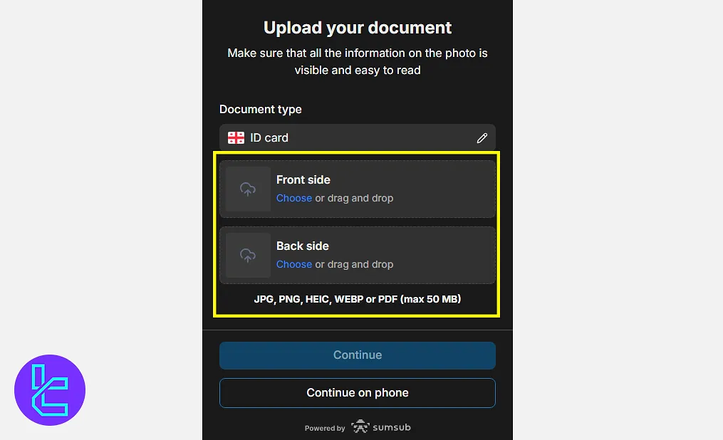 ID card upload process in ICRYPEX verification