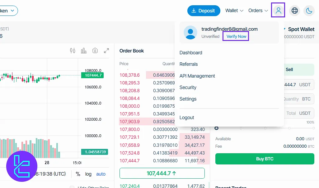 Start the verification from user menu on ICRYPEX