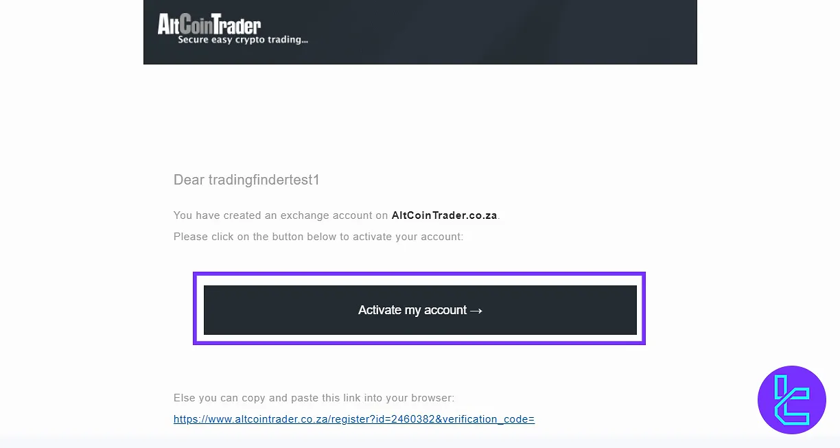 Email verification for AltCoinTrader signup