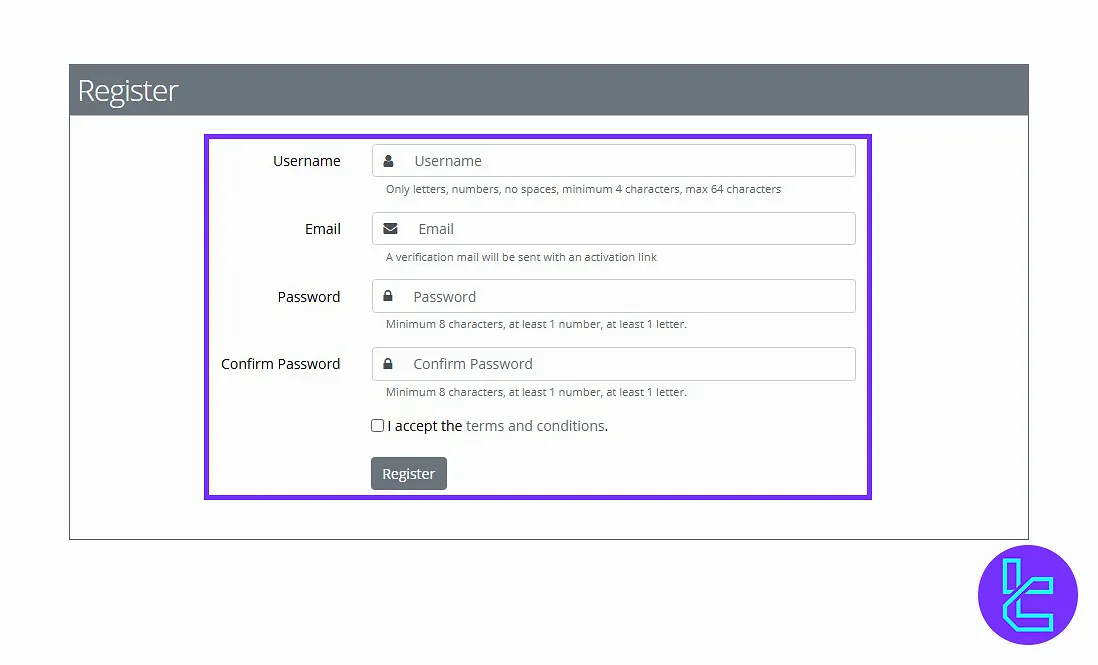 Username and password setting for AltCoinTrader signup