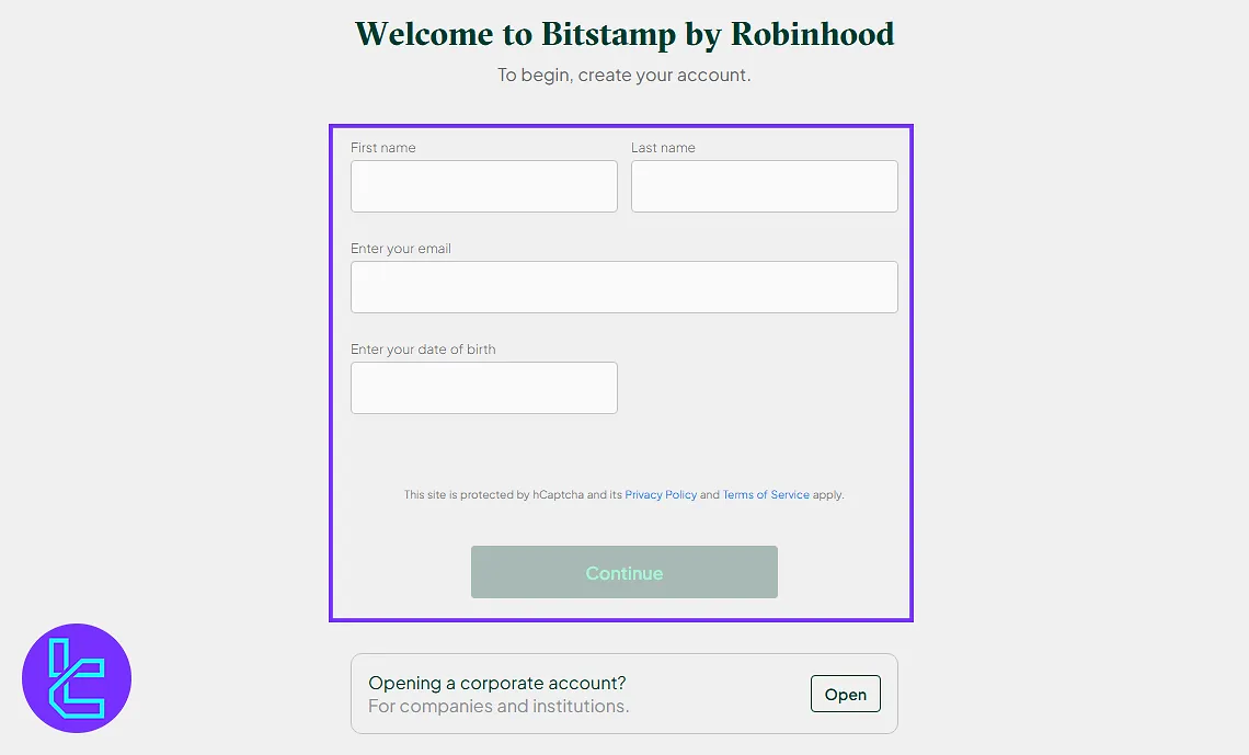 Bitstamp personal details form to sign up