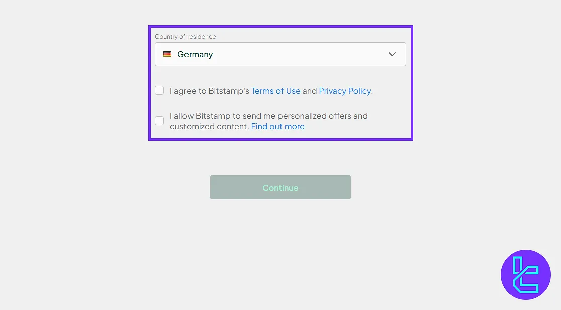 Bitstamp country selection for signup