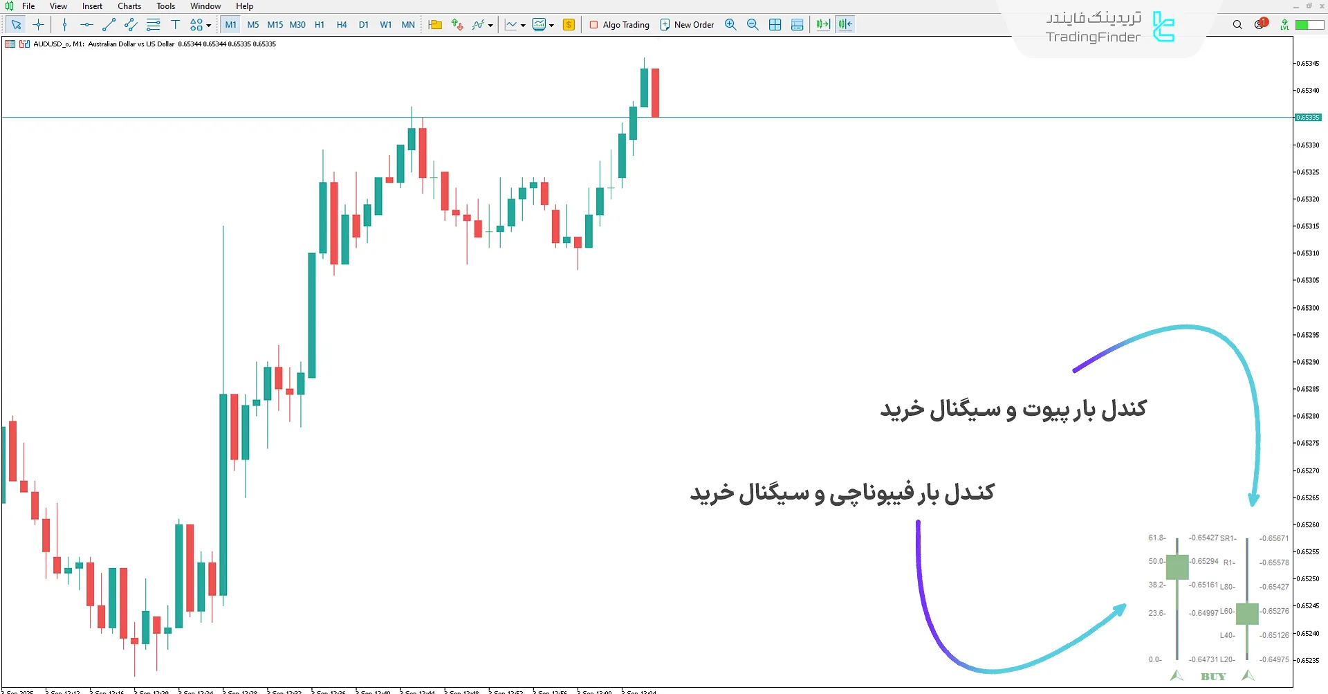 دانلود اندیکاتور کندل بار پیوت و فیبوناچی (Fibo Pivot Candle Bar)  در متاتریدر 5 1