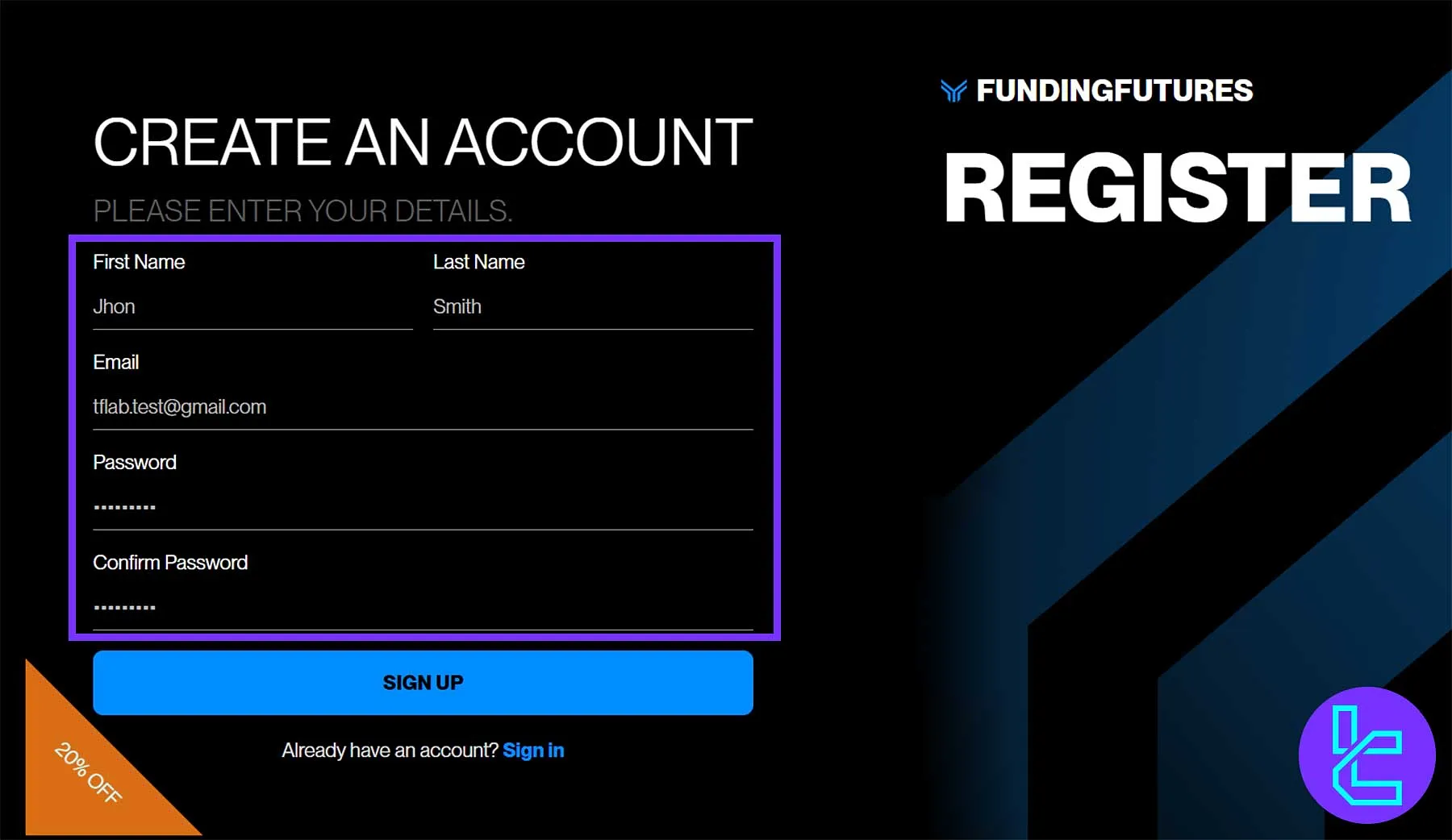Funding Futures Prop Firm Registration Form