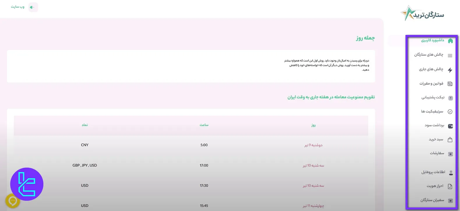 داشبورد ستارگان ترید