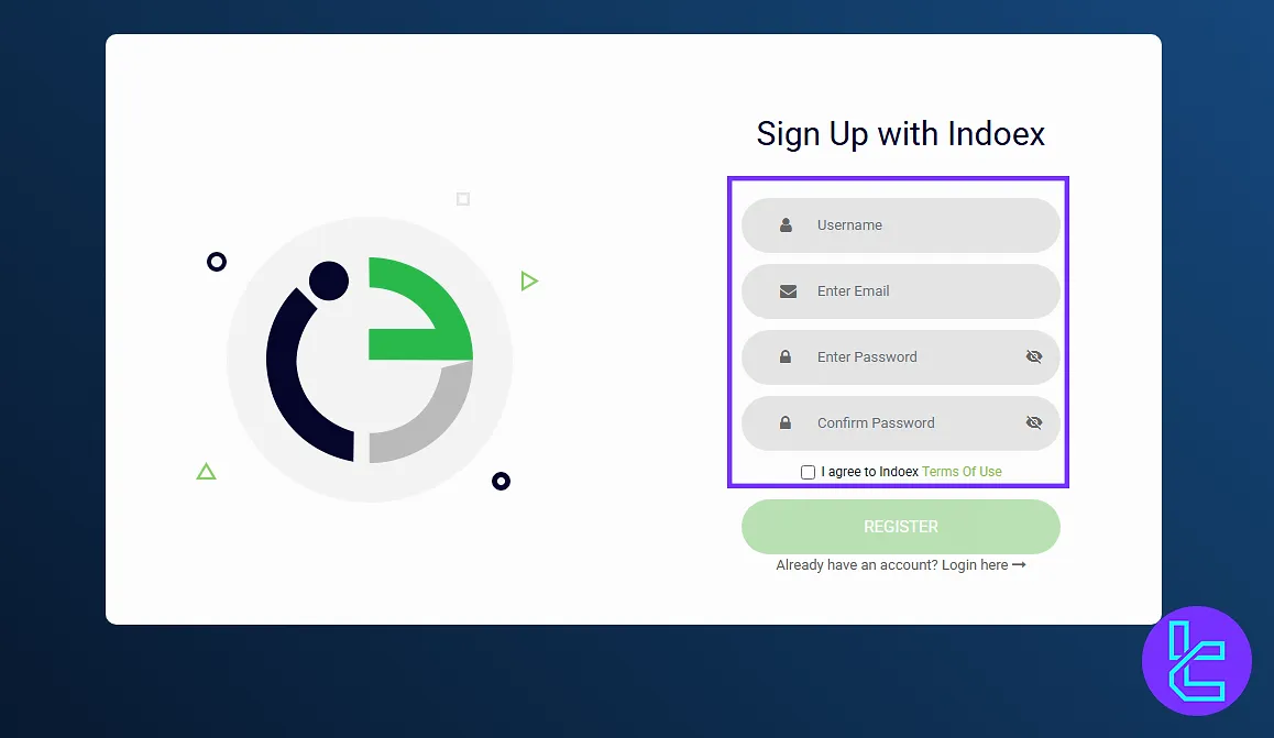 IndoEx personal details form for registration