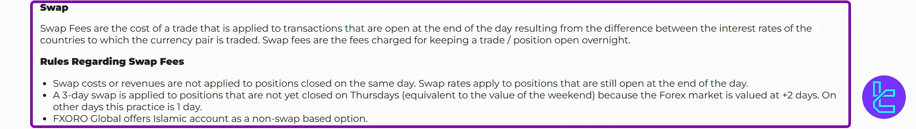 FXORO swap fees