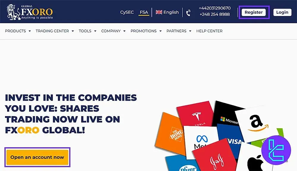 FXORO registration button