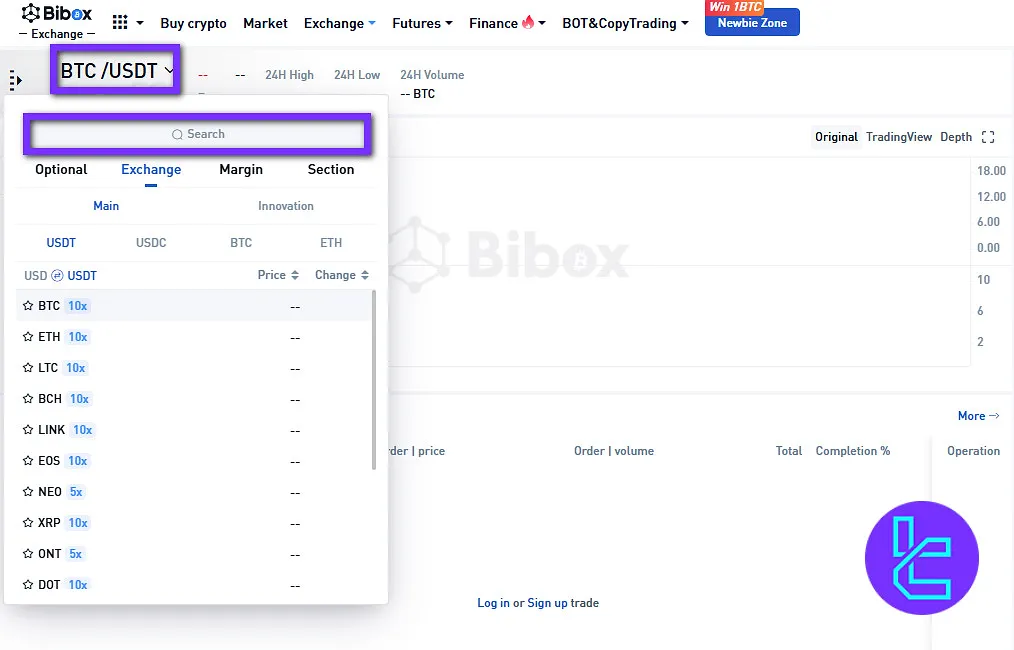 Trading pairs on Bibox