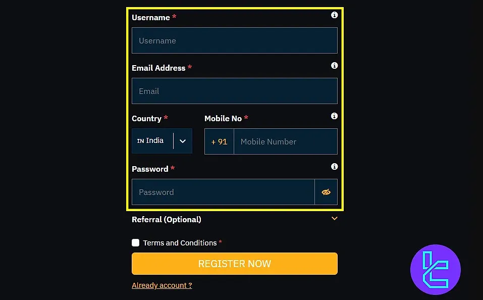 Bitcoiva registration form