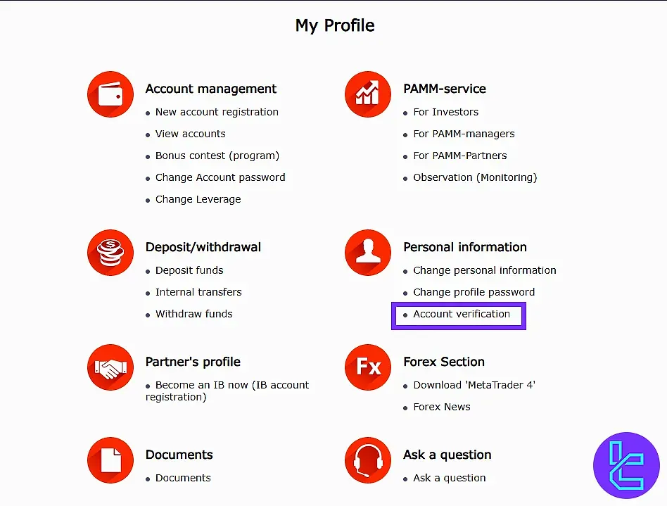 AccentForex dashboard – Account Verification.