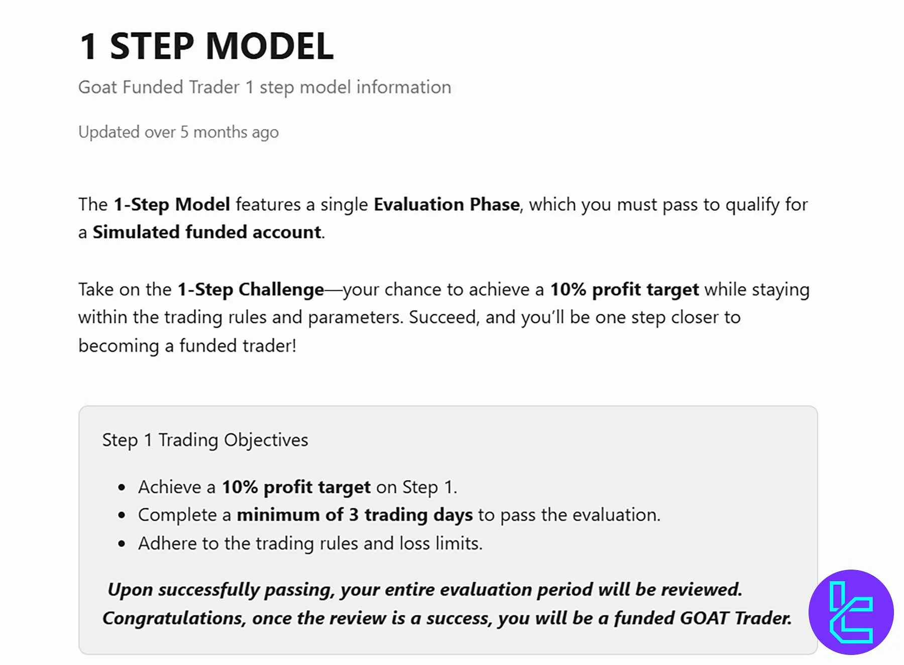 قوانین چالش یکمرحلهای Goat Funded Trader