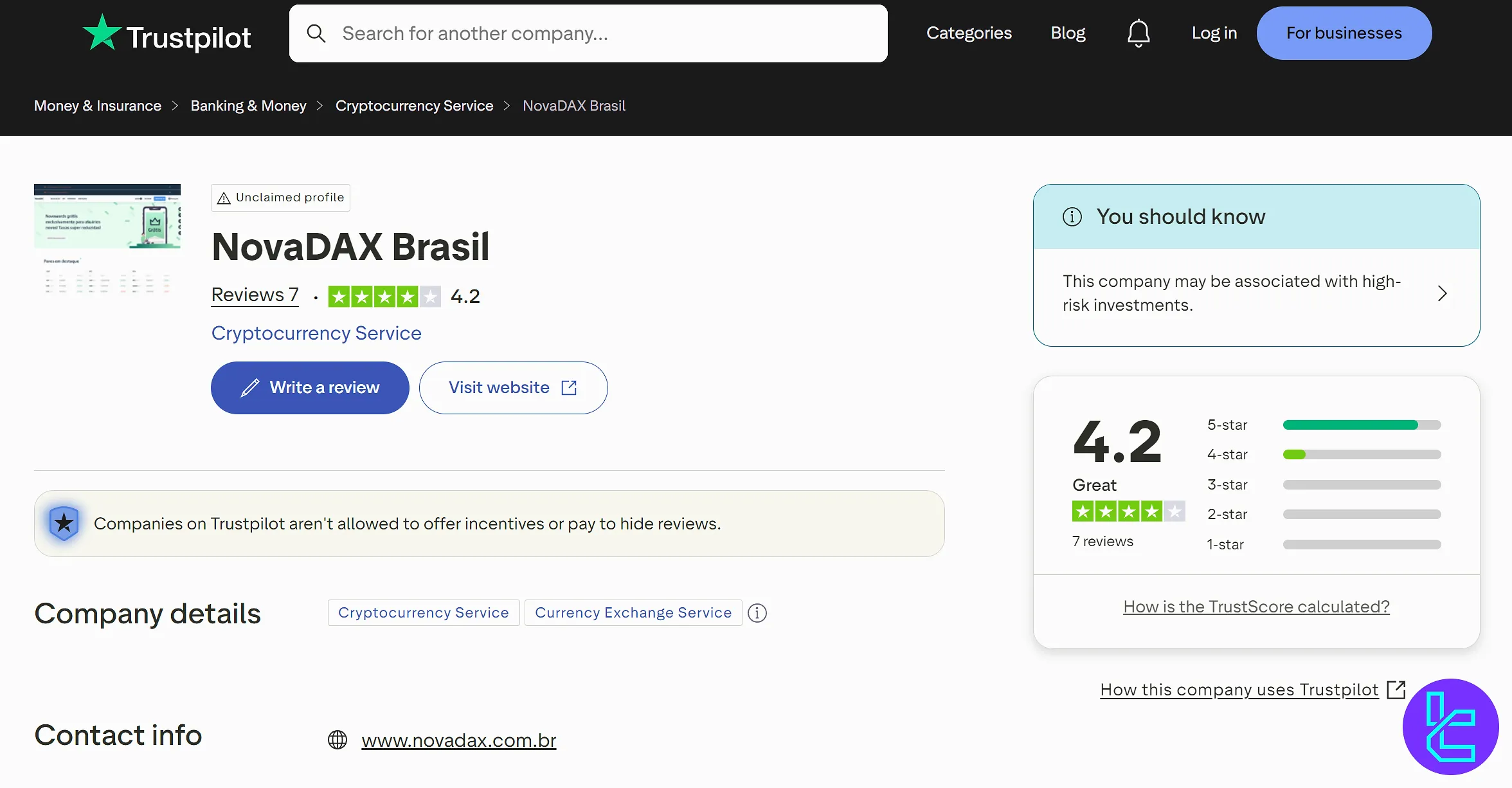 NovaDAX Trustpilot