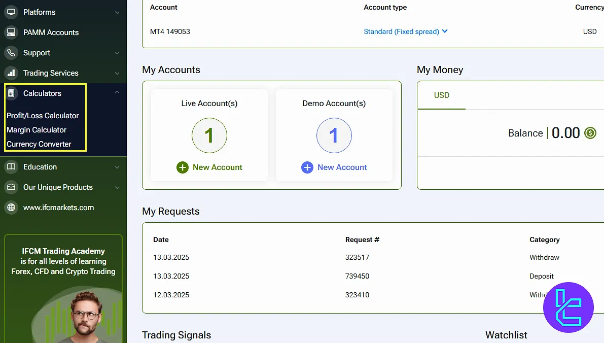 Calculators on the IFC Markets user panel