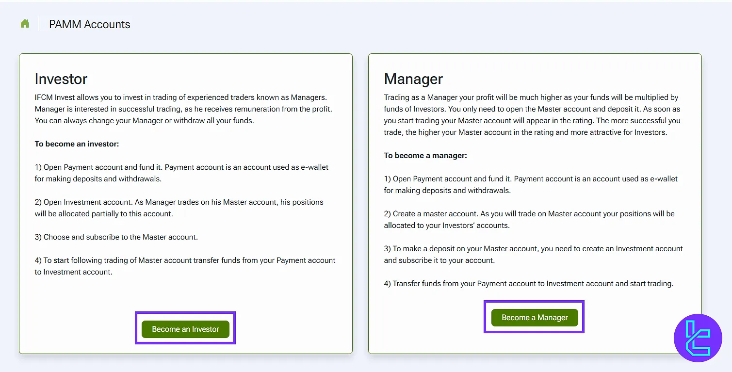 IFC Markets dashboard PAMM account section