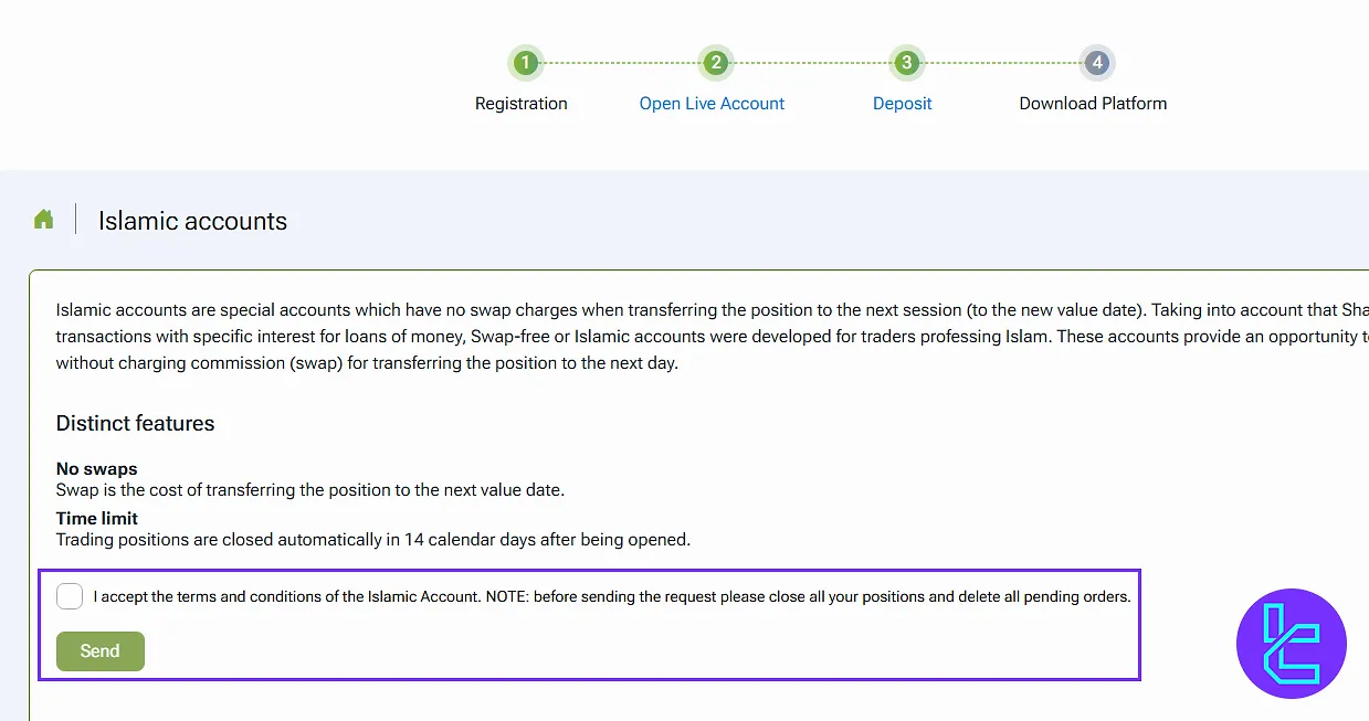 Islamic account request on IFC Markets user panel