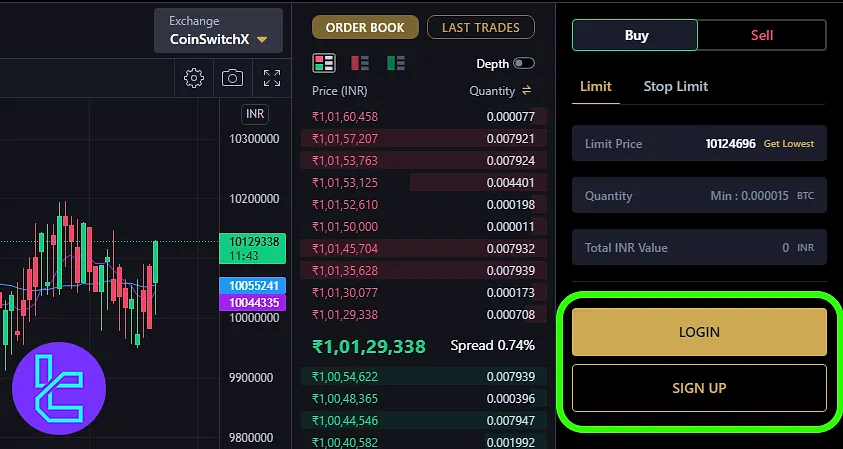CoinSwitch account creation with Sign Up button