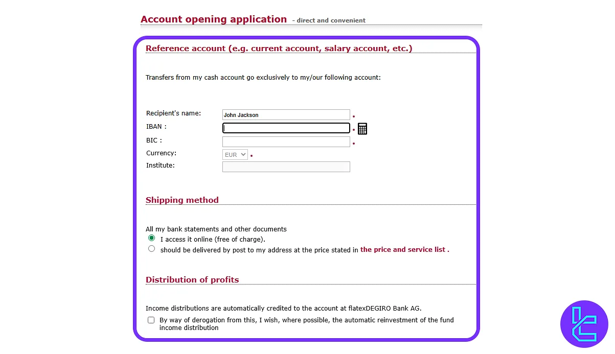 ViTrade signup IBAN and BIC