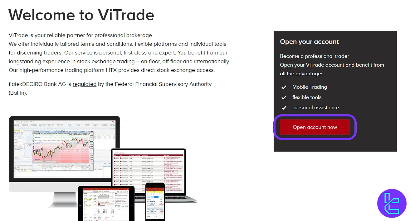 ViTrade signup button on homepage