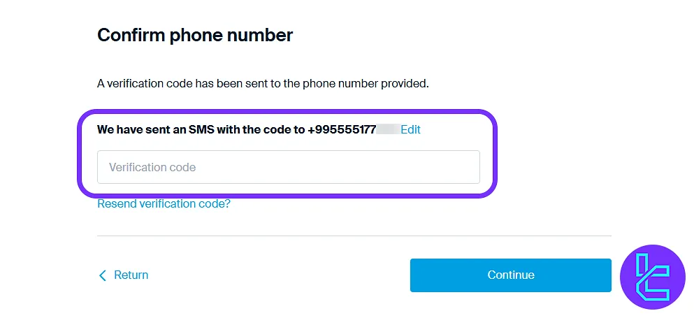 DEGIRO signup phone verification page