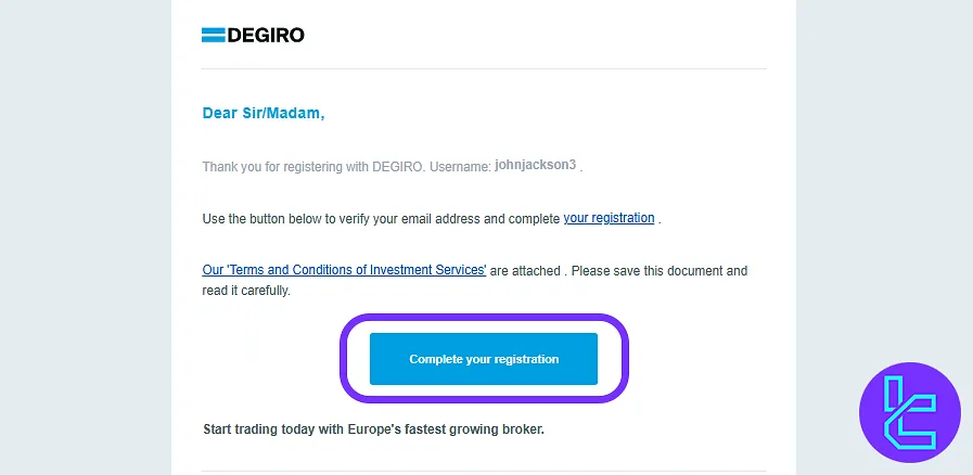 DEGIRO signup email confirmation link