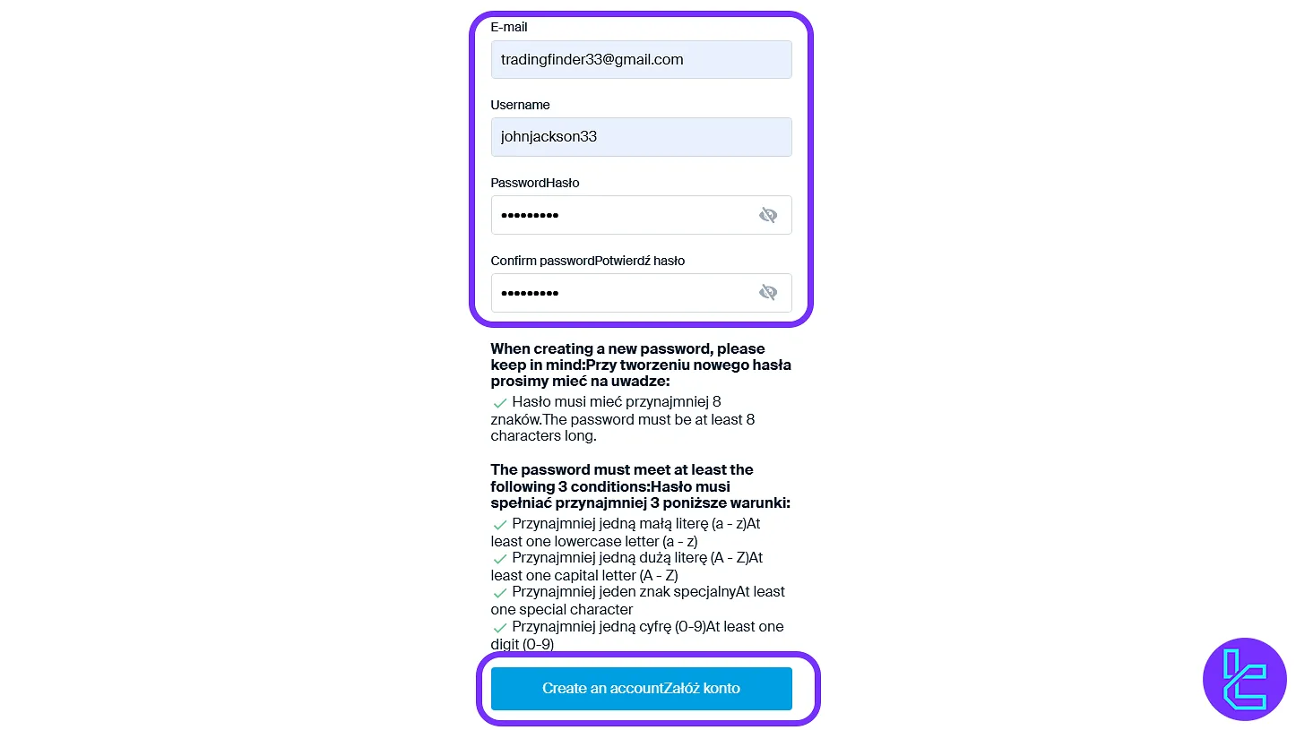 DEGIRO account creation form