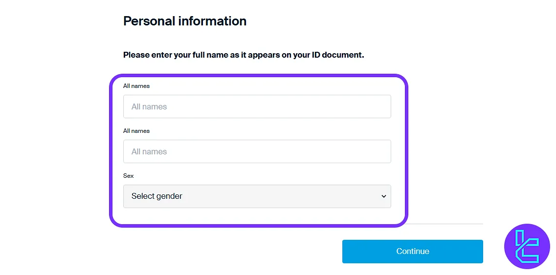 DEGIRO setup personal details form