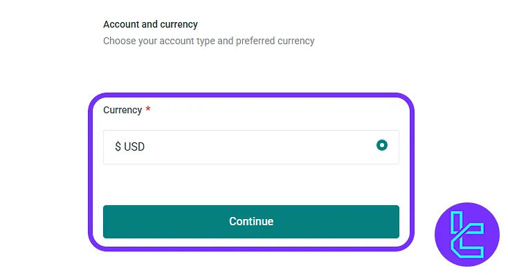 Currency selection in Evest signup