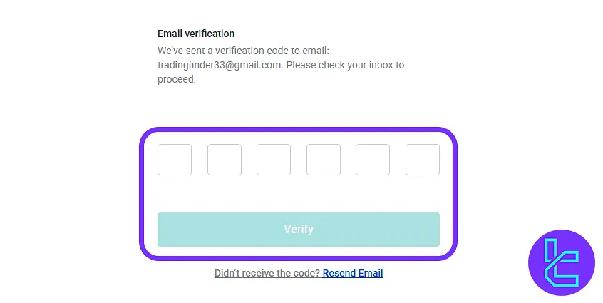 Email verification step in Evest account setup