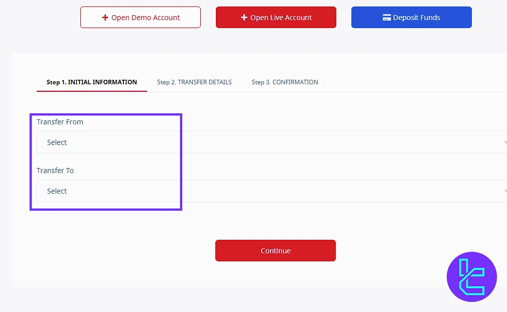 Internal fund transfer in the D Prime client portal