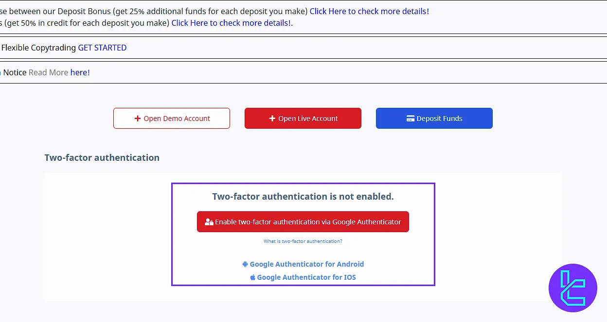 Two-factor authentication in the D Prime client area