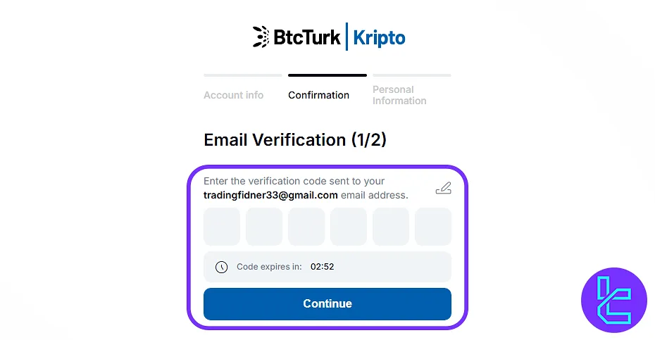 BtcTurk signup email verification code