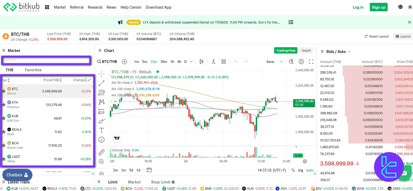 Choose a trading pair on Bitkub