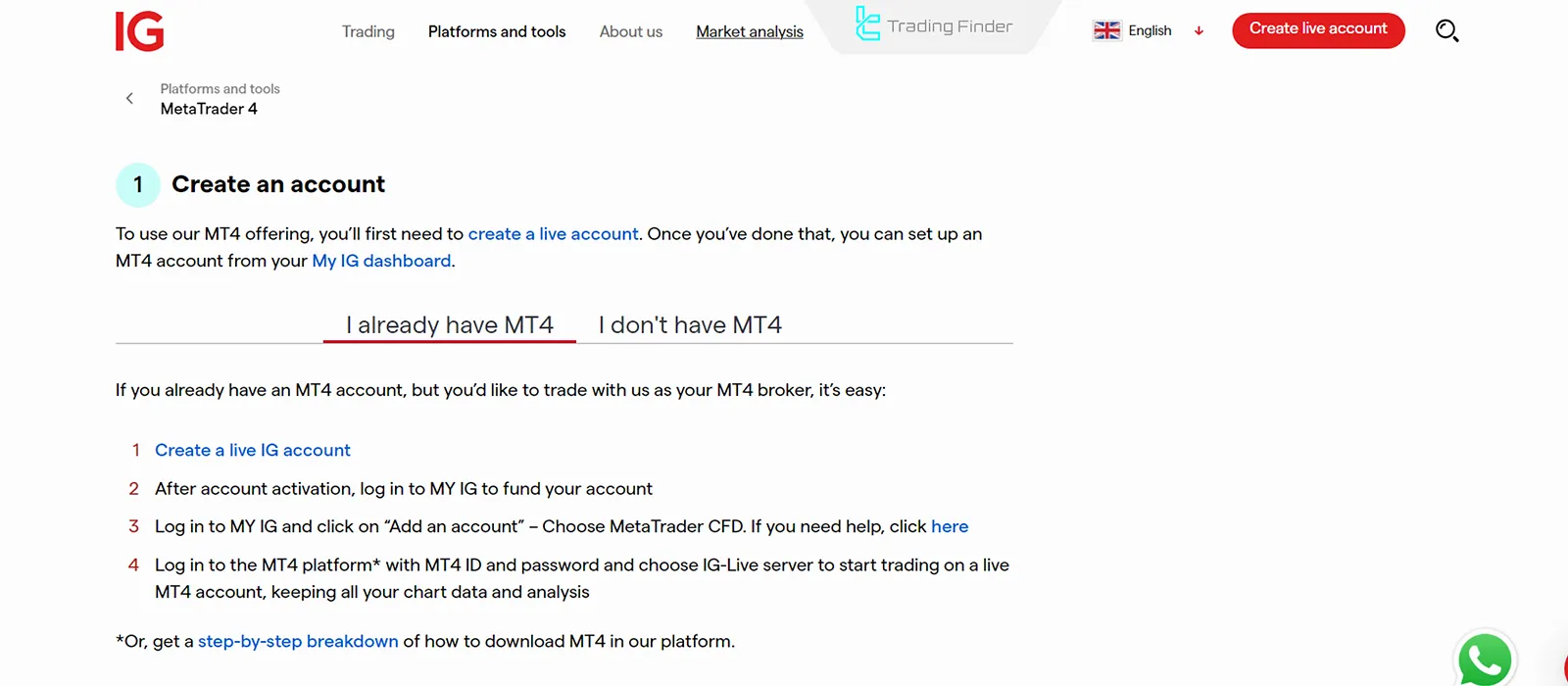 Creating an account in MT4