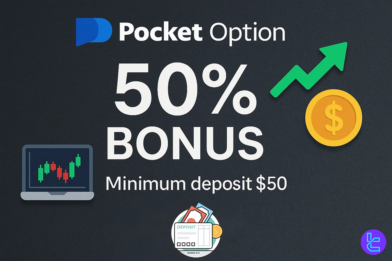 Pocket Option 50% bonus $50 deposit